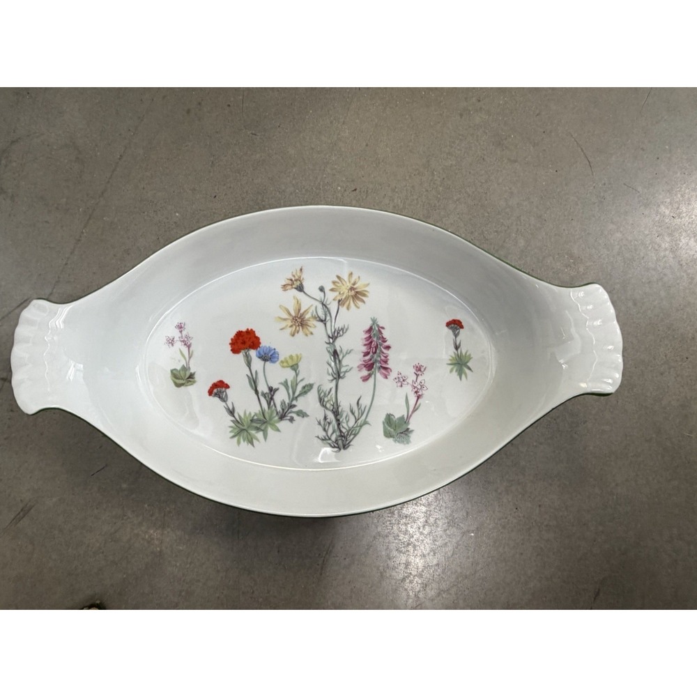 Philippe Deshoulieres Porcelain France Floral Oval Serving Dish Handled